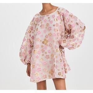 Arianne Elmy Organza Good Luck Dress light pink floral long sleeve mini sz XS/S